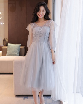 Temperament gray long summer bridesmaid dress for women