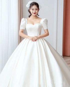 Bride flat shoulder wedding dress long formal dress