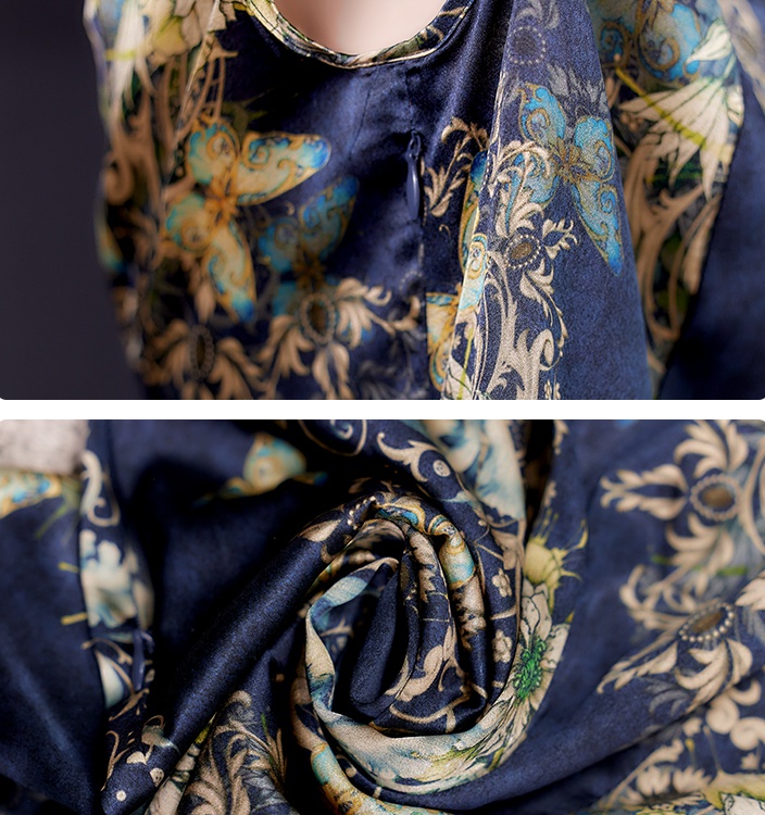 Real silk France style elasticity satin printing dress