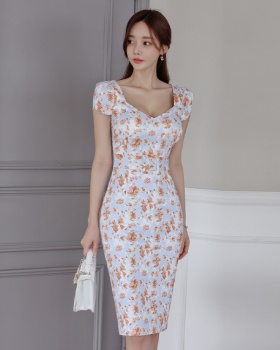 Temperament package hip printing Korean style long dress