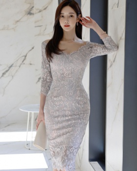 Short sleeve lace summer long dress Korean style sexy dress