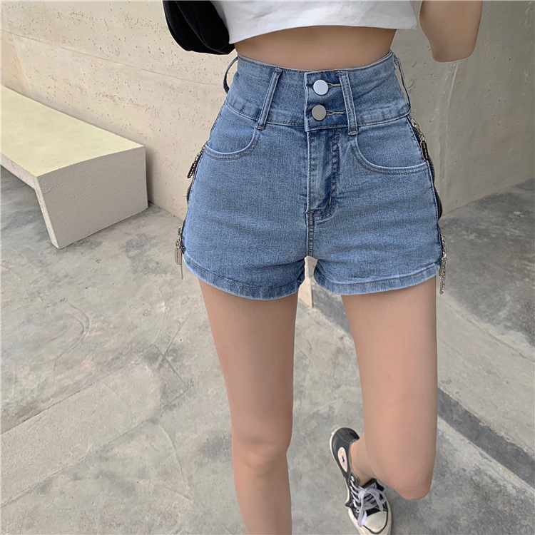 Slim all-match fashion short jeans high waist zip shorts