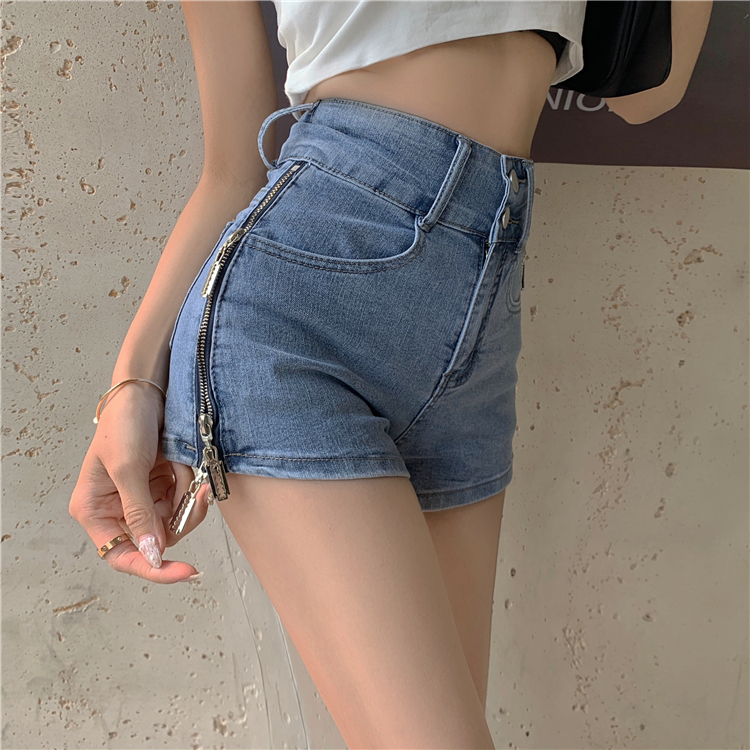 Slim all-match fashion short jeans high waist zip shorts