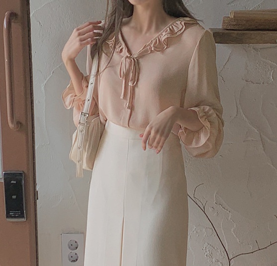 All-match chiffon Korean style long sleeve shirt