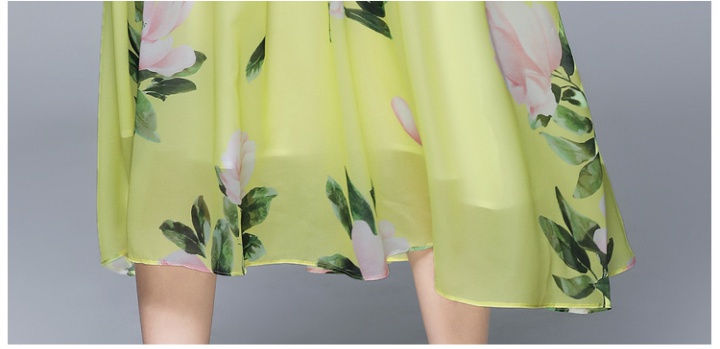 Long sleeve printing chiffon big skirt vacation dress