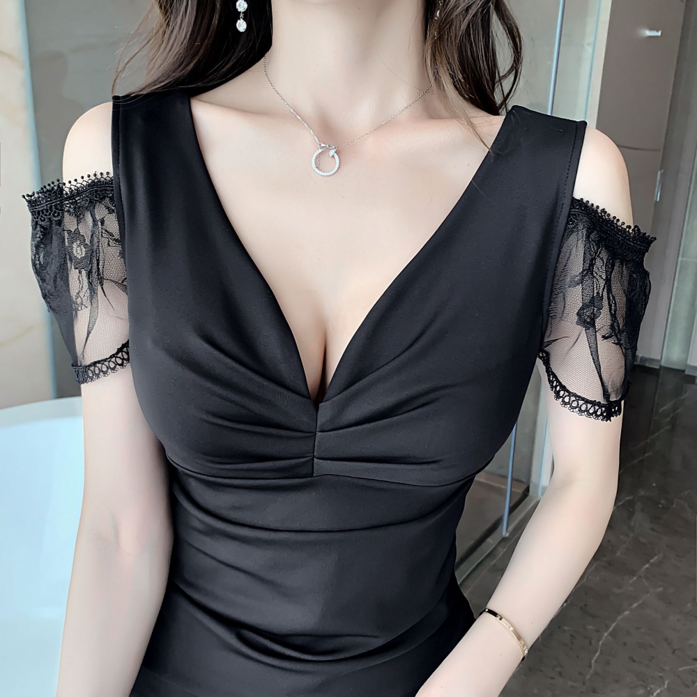 V-neck low-cut slim strapless halter sexy dress