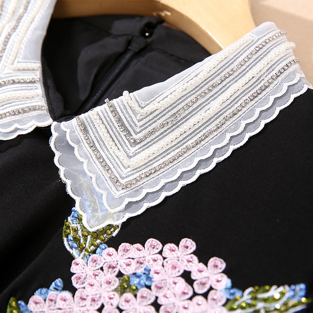 Black embroidery knitted pearl mermaid diamond dress