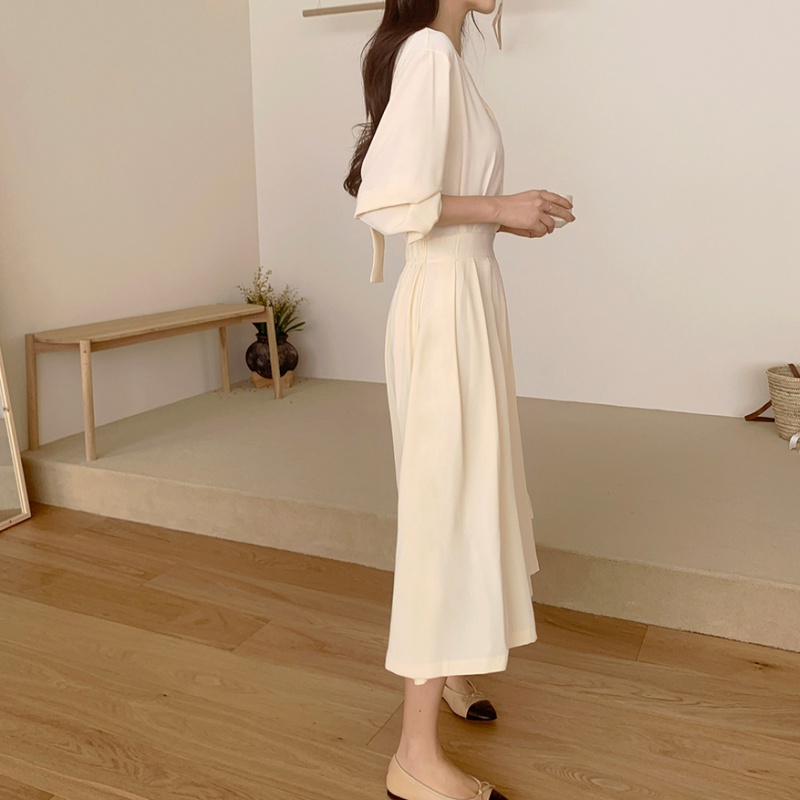Pinched waist slim V-neck temperament Korean style pure dress