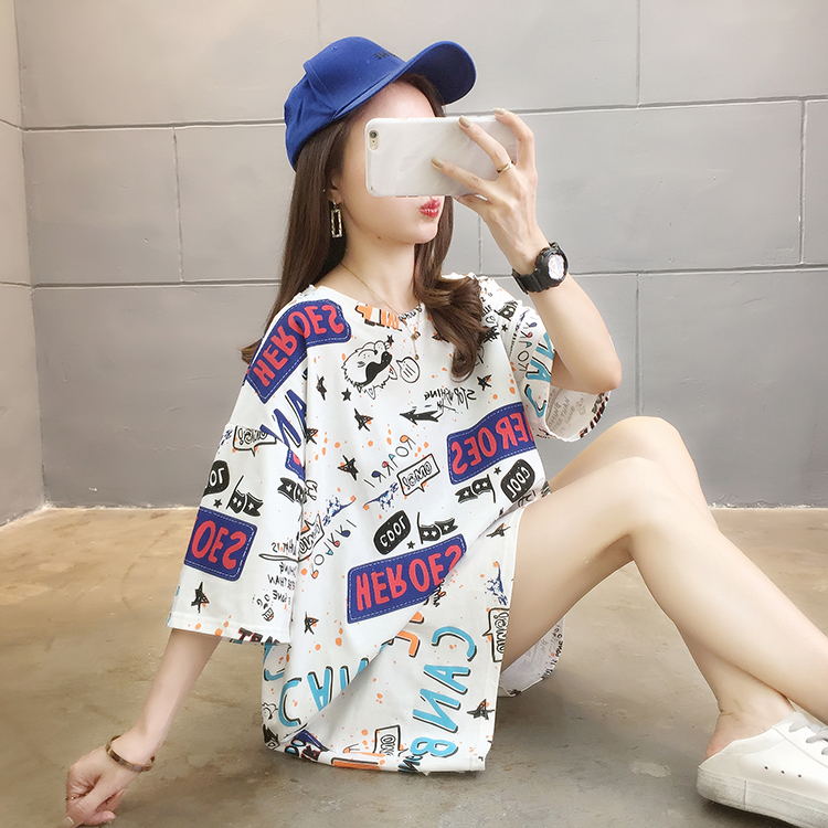 Round neck summer Korean style T-shirt for women