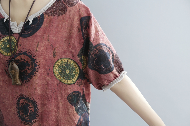 Short sleeve tops cotton linen T-shirt for women
