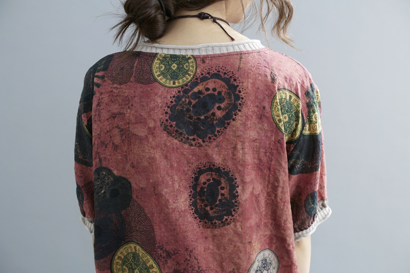 Short sleeve tops cotton linen T-shirt for women