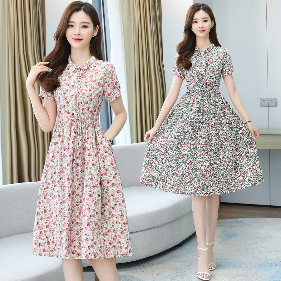 Summer Casual pinched waist printing dress