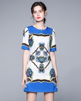 Summer slim temperament European style printing dress