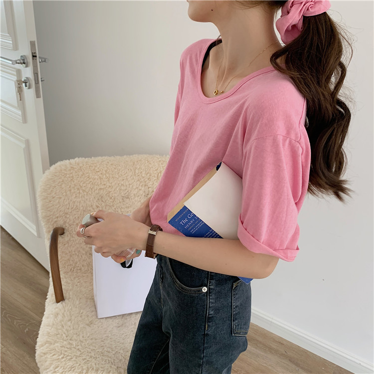 Summer round neck hair ring candy colors T-shirt