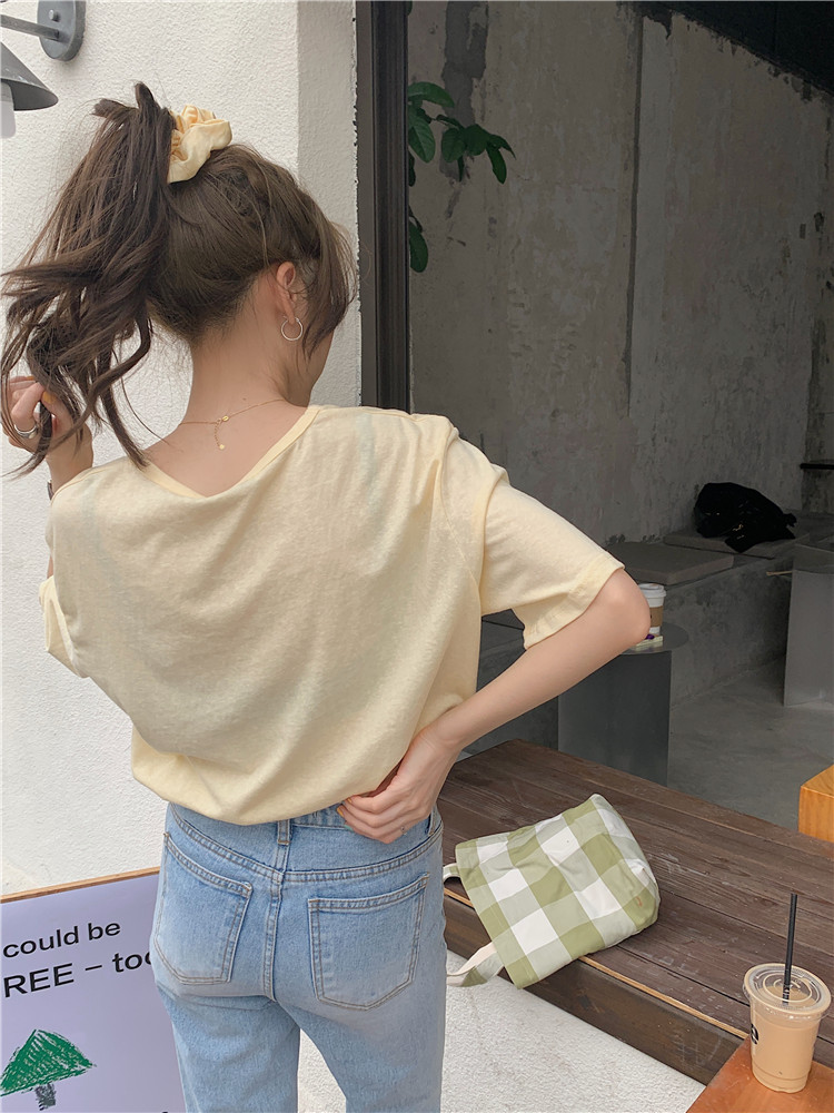 Summer round neck hair ring candy colors T-shirt
