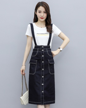 Denim summer strap dress Korean style dress for women