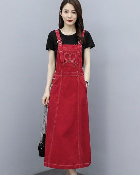Japanese style denim skirt sling strap dress for women