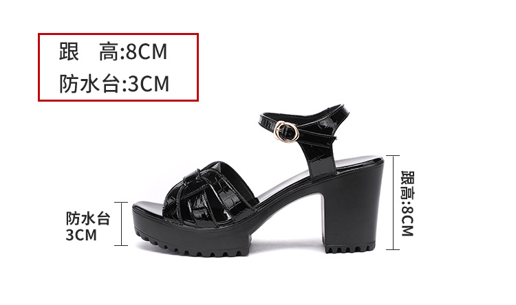 Thick open toe sandals all-match patent leather platform for women
