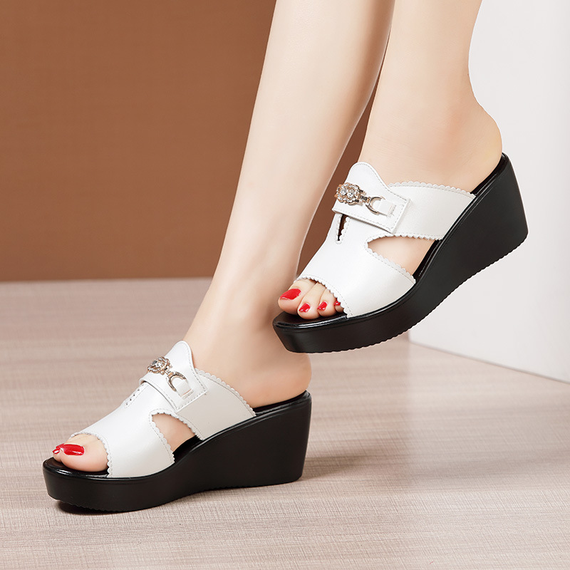 Rhinestone slipsole slippers summer middle-heel shoes