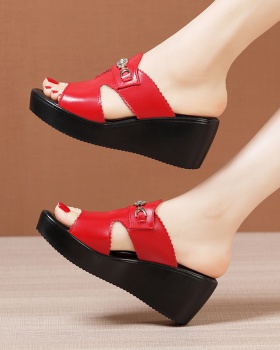 Rhinestone slipsole slippers summer middle-heel shoes