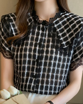 Plaid Western style shirt short sleeve tops for women