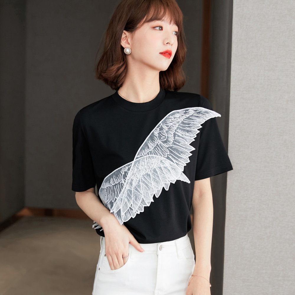 Short sleeve autumn T-shirt black summer tops for women