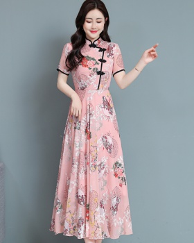 Retro summer dress embroidered chiffon cheongsam