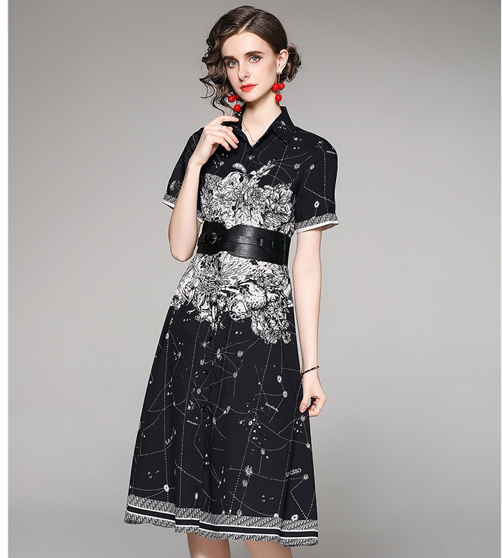 European style short sleeve cardigan fashion printing dress