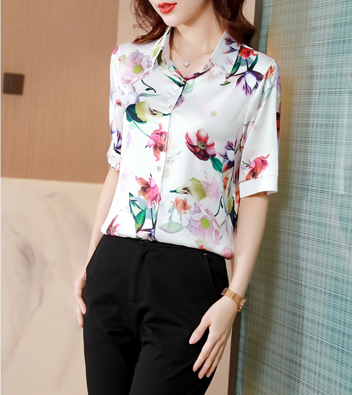 Short sleeve all-match lapel fashion shirt for women