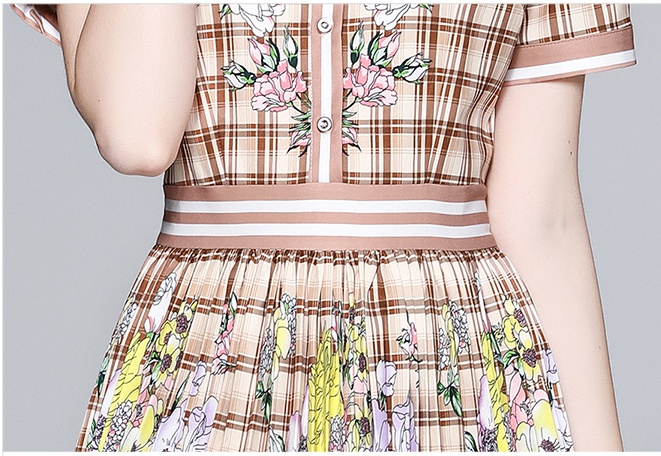 Summer lapel mixed colors plaid dress for women