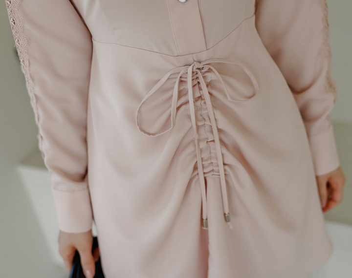 Small light lace summer shirt drawstring elegant dress