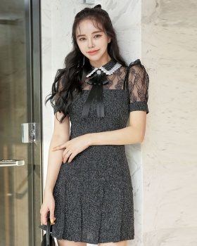 Lace sweet Korean style splice summer slim butterfly collar dress