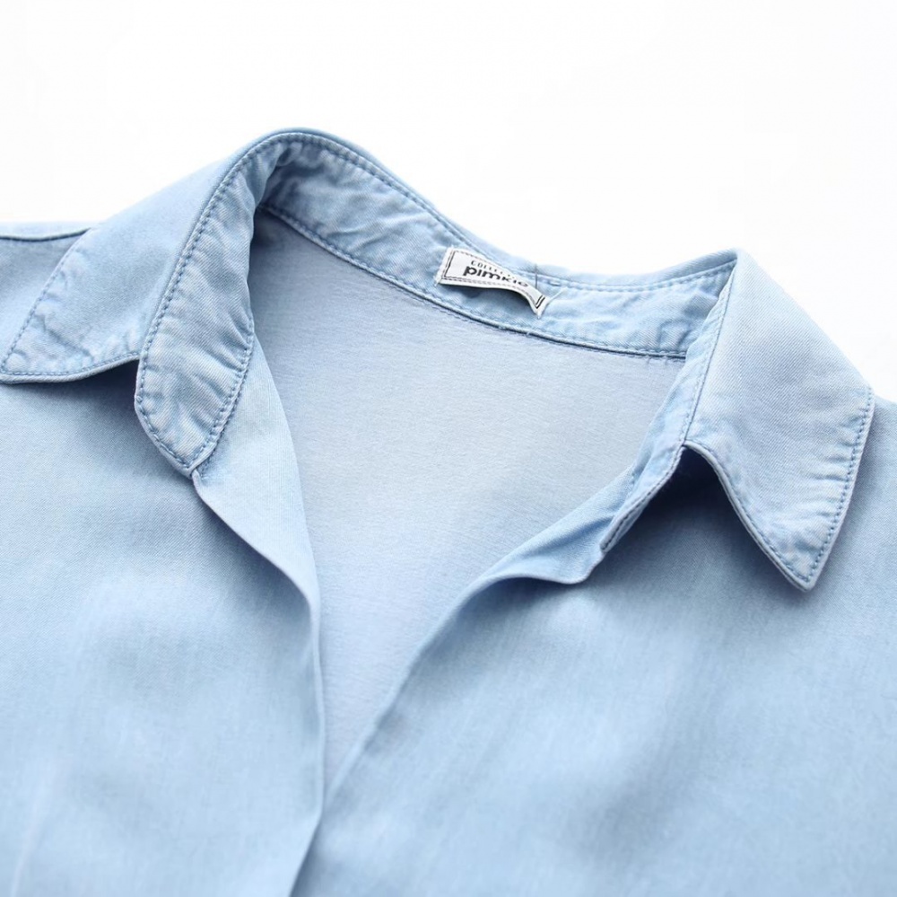 Korean style all-match short sleeve denim shirt for women