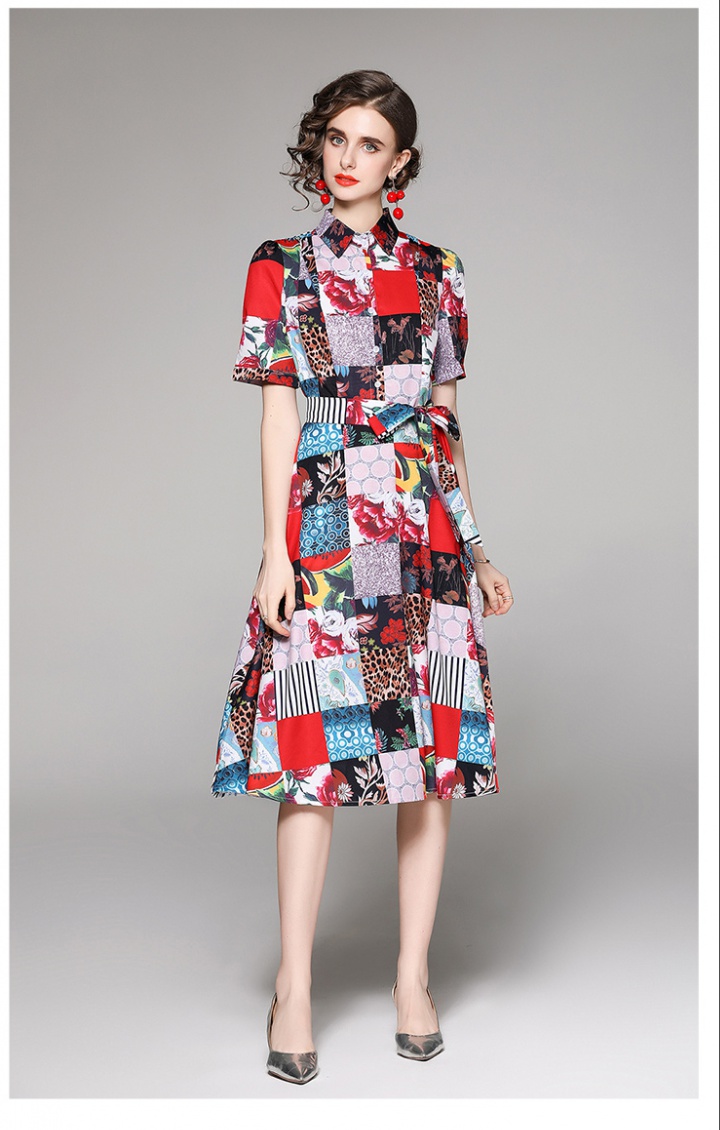 Printing slim fashion all-match European style dress