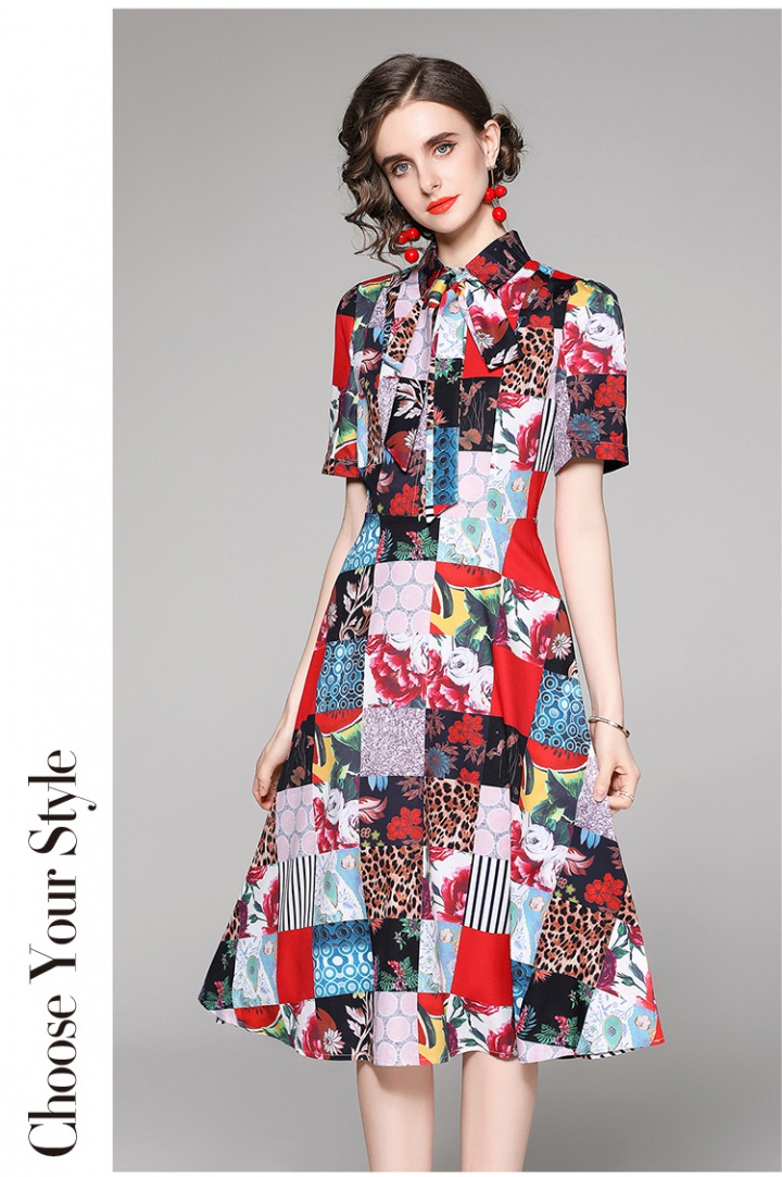 Printing slim fashion all-match European style dress