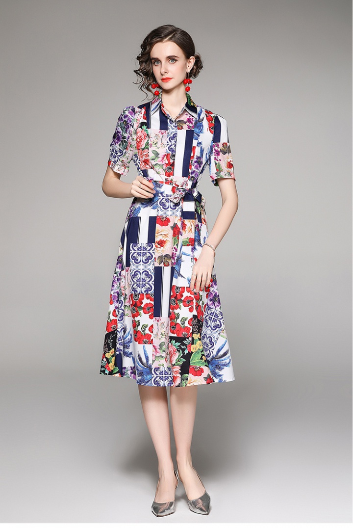 Slim printing European style fashion all-match dress