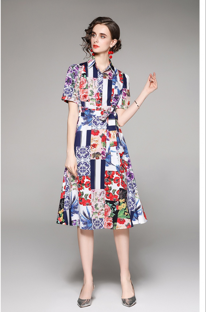 Slim printing European style fashion all-match dress