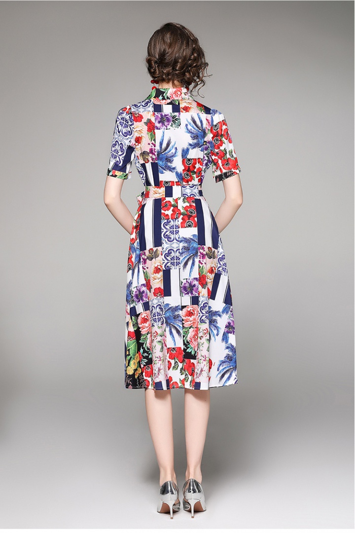 Slim printing European style fashion all-match dress