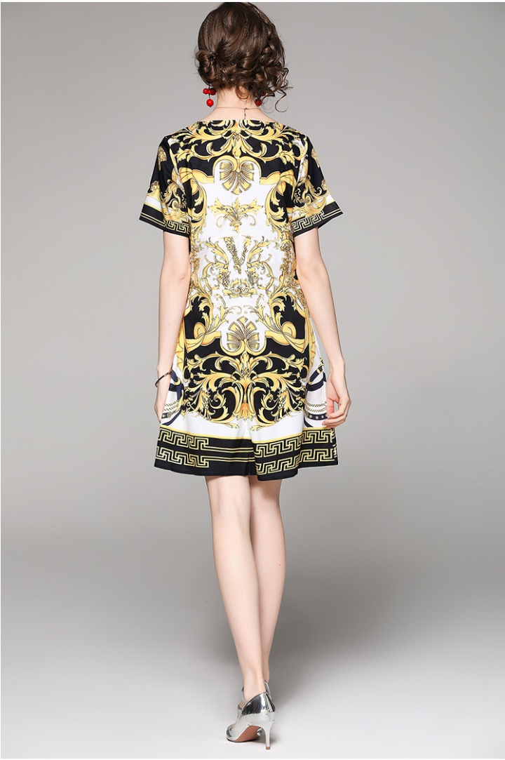 Pinched waist European style printing slim all-match dress