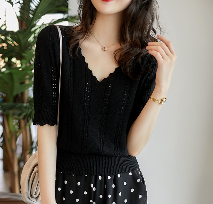 Thin bottoming sweater short sleeve tops