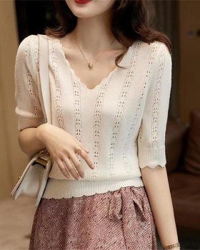 Thin bottoming sweater short sleeve tops