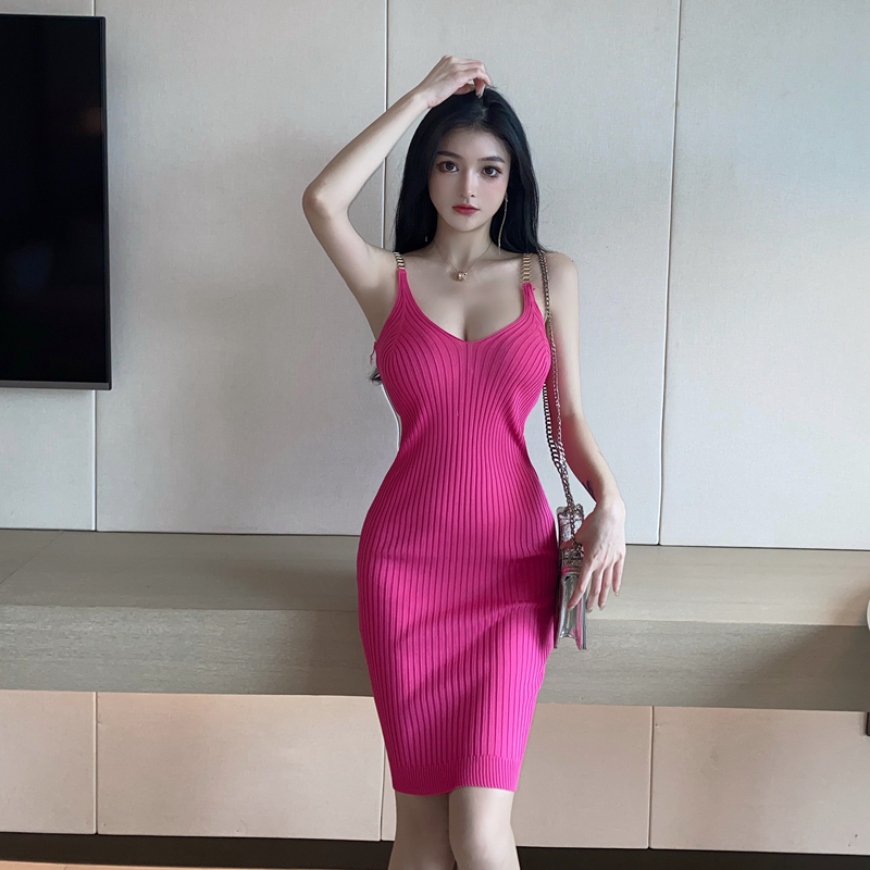 Package hip long dress knitted strap dress for women