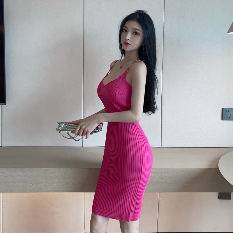 Package hip long dress knitted strap dress for women