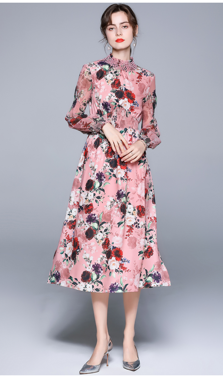 Chiffon slim dress floral long dress for women