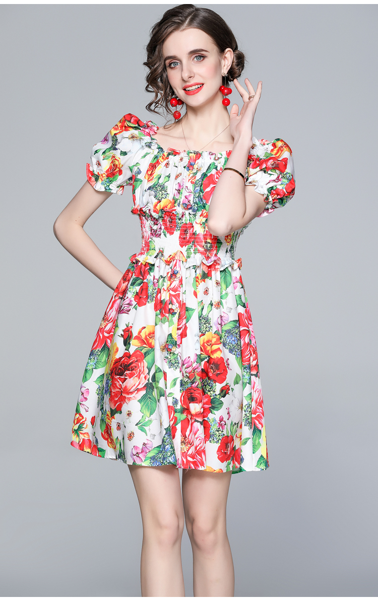 Horizontal collar flowers Chinese style vacation dress