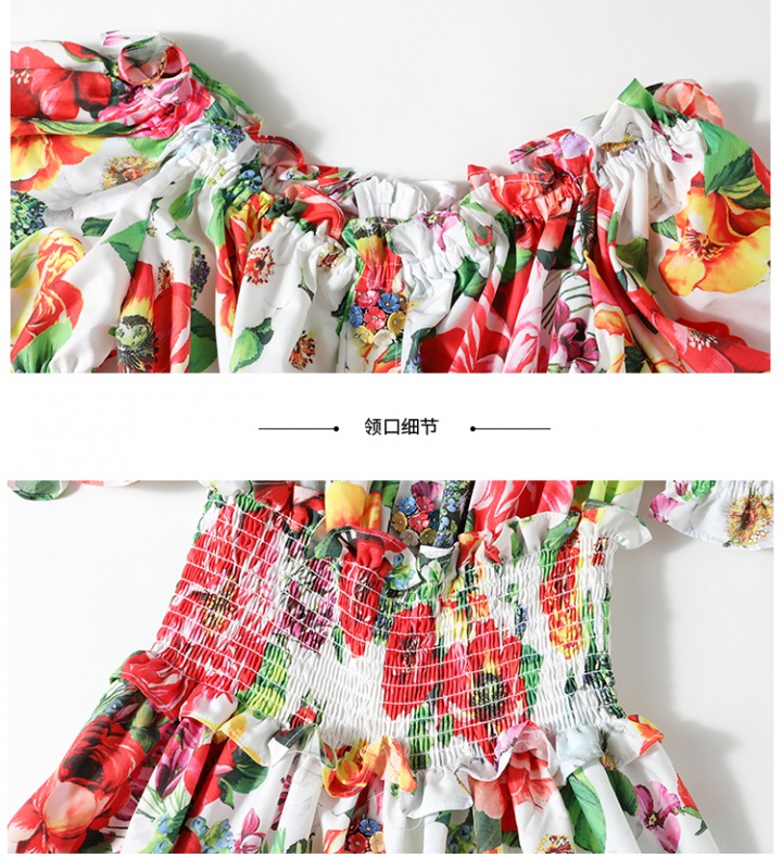 Horizontal collar flowers Chinese style vacation dress