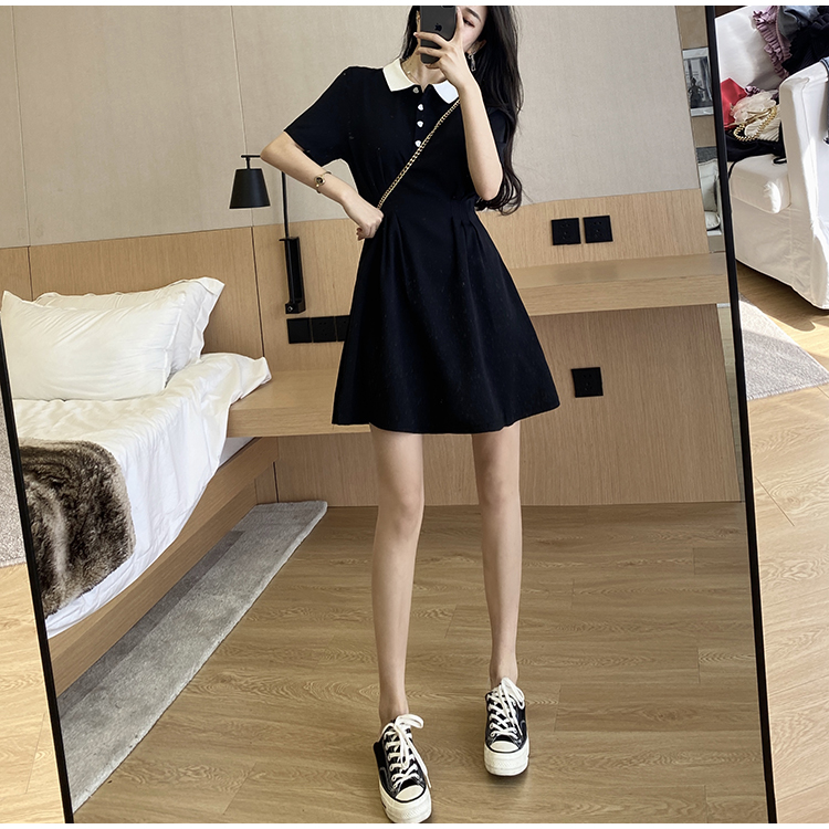 Slim lapel sweet Korean style dress for women
