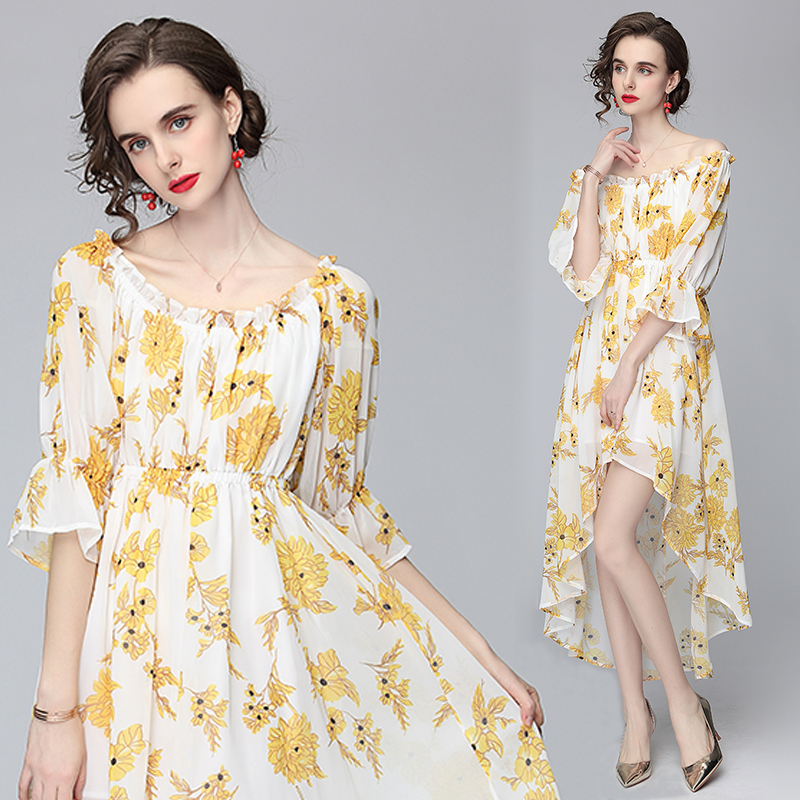Puff sleeve temperament ladies France style floral dress