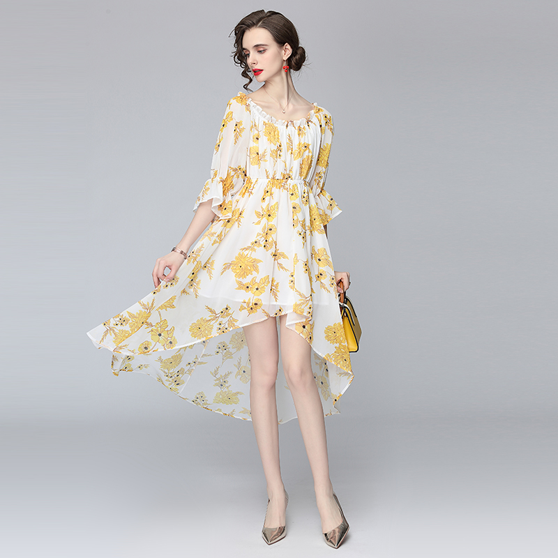 Puff sleeve temperament ladies France style floral dress