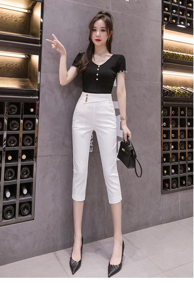 All-match high waist slim white summer suit pants for women